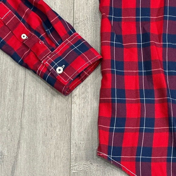 Men's American Rag Small Shirt Plaid Red Blue Long Sleeve Button Front Pocket - Picture 6 of 9